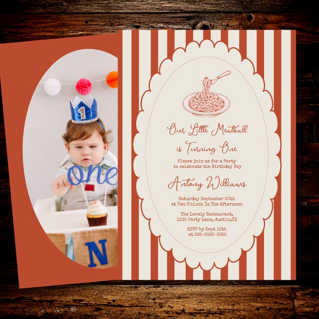Invitation Our little meatball is turning one Photo Birthday  (Créateur téléchargé)