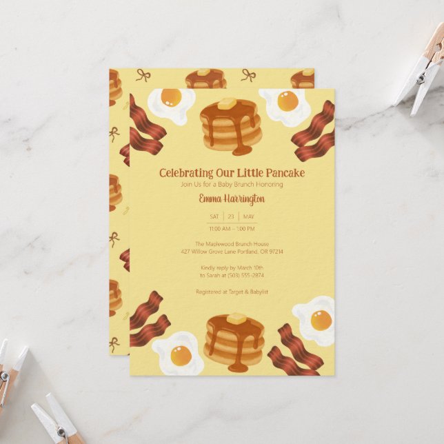 Invitation Our Little Pancake Breakfast Brunch Theme (Devant/Arrière en situation)