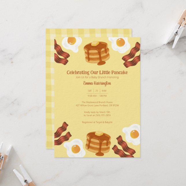 Invitation Our Little Pancake Breakfast Brunch Theme (Devant/Arrière en situation)