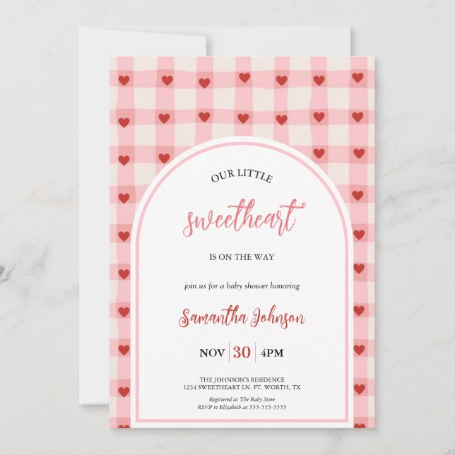 Invitation Our Little Sweetheart Cute Valentine Baby Shower  (Devant)