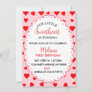 Invitation Our Little Sweetheart First Birthday Invitation.