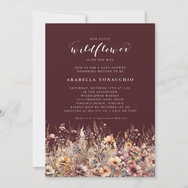 Invitation Our Little Wildflower Fall Floral Baby Shower (Devant)