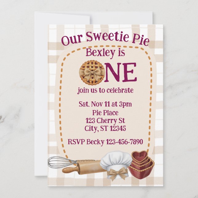 Invitation Our Sweetie Pie is One, Baking 1st Birthday (Devant)
