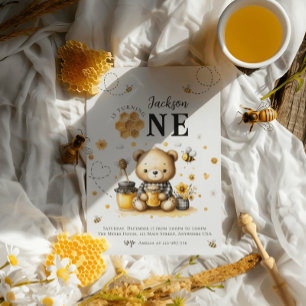 Invitation Ours 1er anniversaire abeille à miel Fête d'annive