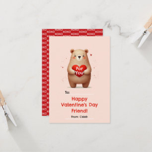 Invitation Ours aquarelle cœur rouge xoxo Saint-Valentin