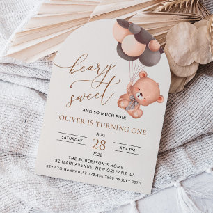 Invitation Ours, Ballons Brown, Premier Anniversaire