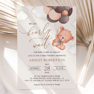 Invitation ours bébé, ours en peluche, ballons Brown, Baby sh