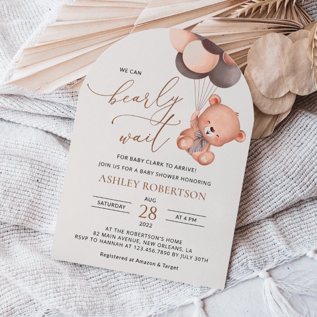 Invitation ours bébé, ours en peluche, ballons Brown, Baby sh (Créateur téléchargé)