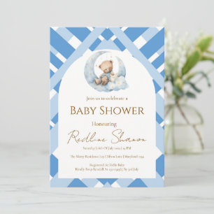 Invitation Ours bleu à carreaux pour la fête de bébé garçon