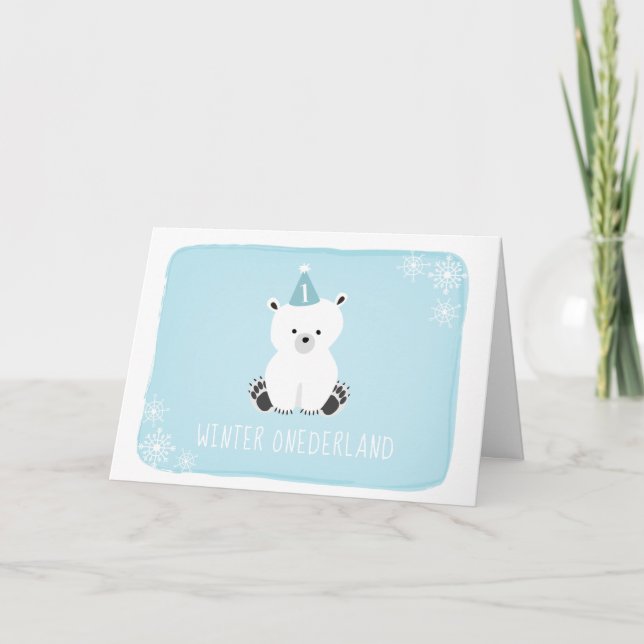 Invitation Ours bleu polaire Hiver Onederland Premier anniver (Devant)