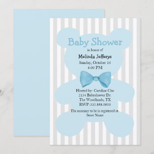 Invitation Ours bleu Teddy avec Baby shower Cravate Bow