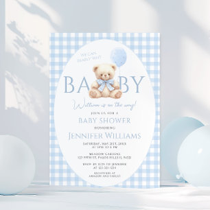 Invitation Ours bleu Teddy En vichy Bow Bébé Garçon Douche