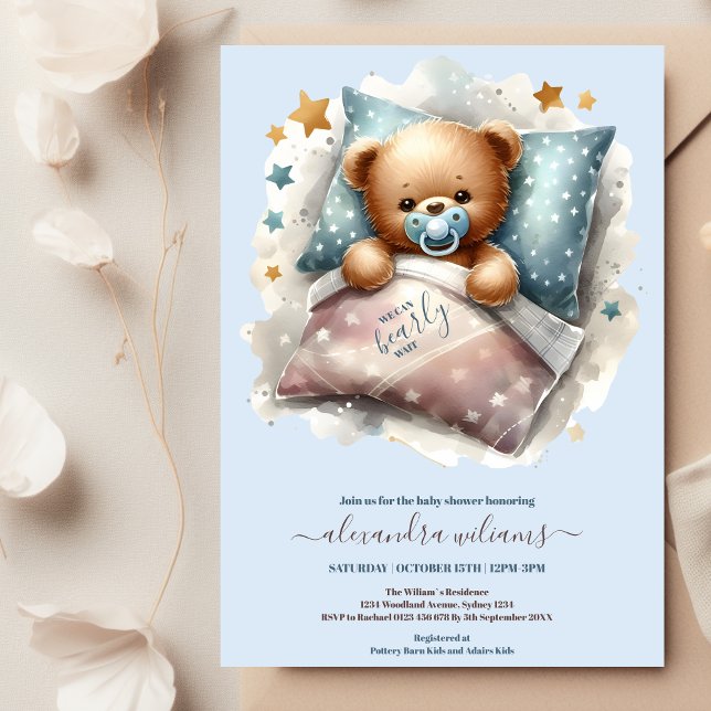 Invitation Ours Bleu Teddy Nous Pouvons Attendre Baby shower (Créateur téléchargé)