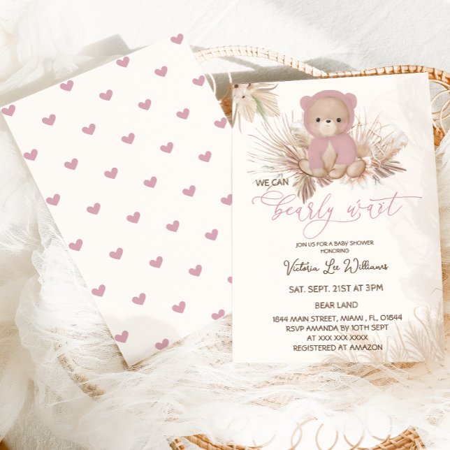 Invitation Ours Boho rose Bearly Wait Girl Baby shower (Créateur téléchargé)