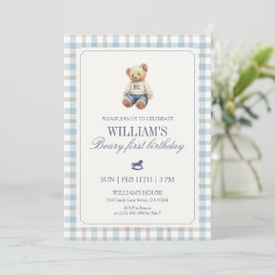 Invitation Ours Brun Anniversaire Garçon Ourson Vichy