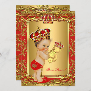 Invitation Ours de Baby shower royal rouge