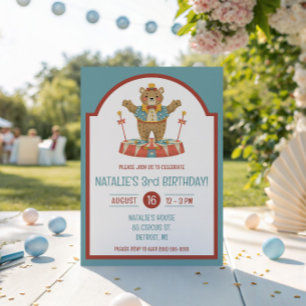 Invitation Ours de cirque sur podium Fête d'anniversaire pour