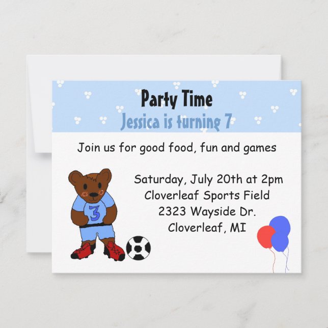 Invitation Ours de football mignon (Devant)