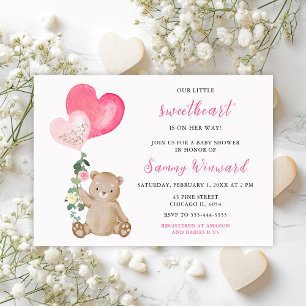 Invitation Ours de la Saint-Valentin Rose Bébé Shower