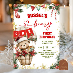 Invitation Ours de Noël Montgolfière Premier Anniversaire