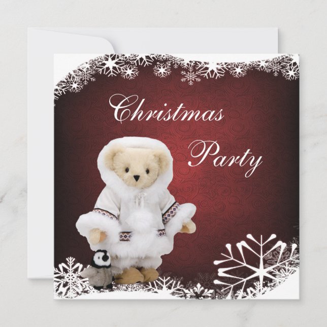 Invitation Ours de nounours et fête de Noël esquimaux mignons (Devant)