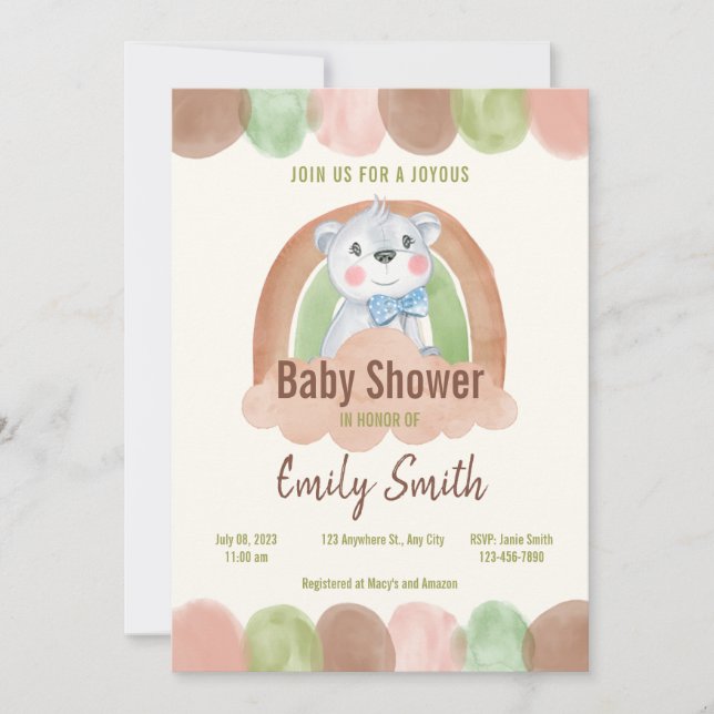 Invitation Ours de saumons dans le Baby shower du nuage (Devant)