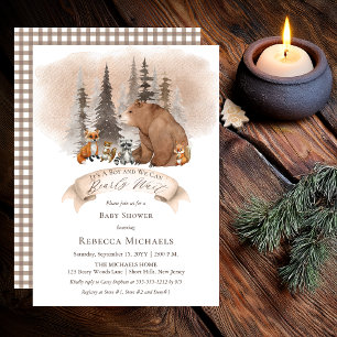 Invitation Ours des bois  Animaux Baby shower Bearly Wait Boy