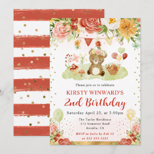 Invitation Ours des bois aquarelle pour l'anniversaire des en