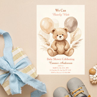 Invitation Ours en aquarelle Baby Shower à peine attendre