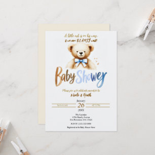 Invitation Ours en aquarelle Baby Shower Ours Bleu à peine vi