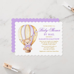 Invitation Ours en ballon aérien violet or Baby Shower par co