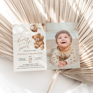 Invitation Ours En Joue, Ballons Brown, Premier Anniversaire