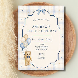 Invitation Ours en peluche 1er Premier Anniversaire Bébé Garç