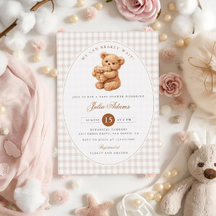 Invitation Ours en peluche à carreaux marron papier pour Baby
