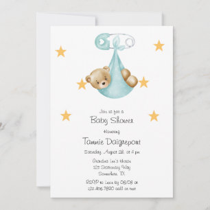 Invitation Ours en peluche à couche gingham sarcelle aqua per