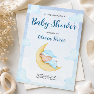 Invitation Ours en peluche aquarelle bleue sur la lune Shower