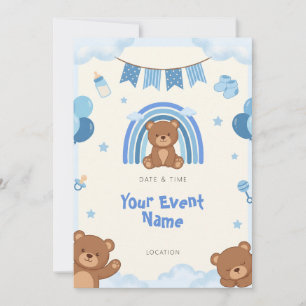 Invitation Ours en peluche arc-en-ciel bleu Bunting