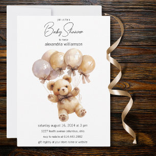 Invitation Ours en peluche avec Baby shower à ballons