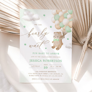 Invitation Ours en peluche avec Baby shower Ballons verts