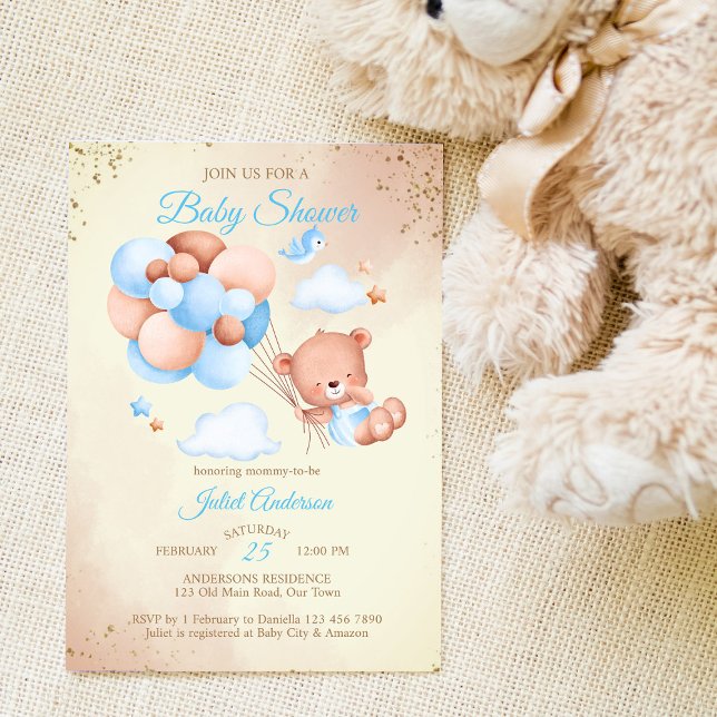 Invitation Ours en peluche avec baby shower de ballons (Créateur téléchargé)