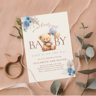 Invitation Ours en peluche avec ballon bohème rose bleue Baby