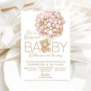 Invitation Ours en peluche avec ballon minimal bébé fille dou