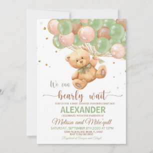 Invitation Ours en peluche Baby shower avec ballons Ours en p