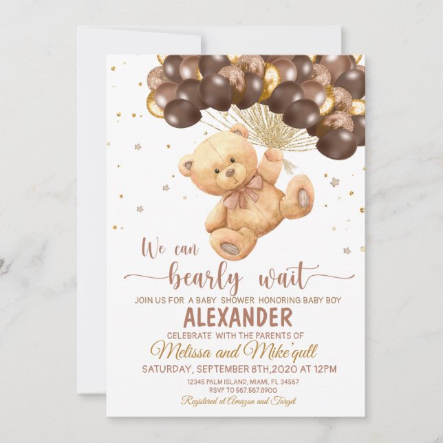 Invitation Ours en peluche Baby shower avec ballons Ours en p (Devant)