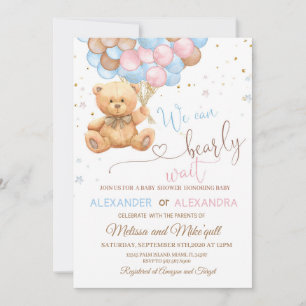 Invitation Ours en peluche Baby shower avec ballons Ours en p