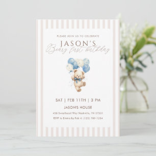 Invitation Ours en peluche Ballons Bleus 1er Anniversaire