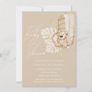Invitation Ours en peluche beige bohème Baby Shower Neutre