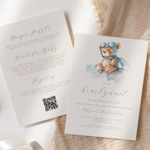 Invitation Ours en peluche bleu mignon code QR Fête de naissa