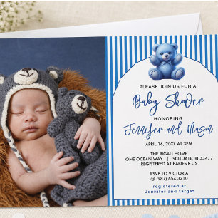 Invitation Ours en peluche bleu mignon Shower pour bébé garço