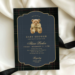 Invitation Ours en peluche classique bleu marine foncé doré p
